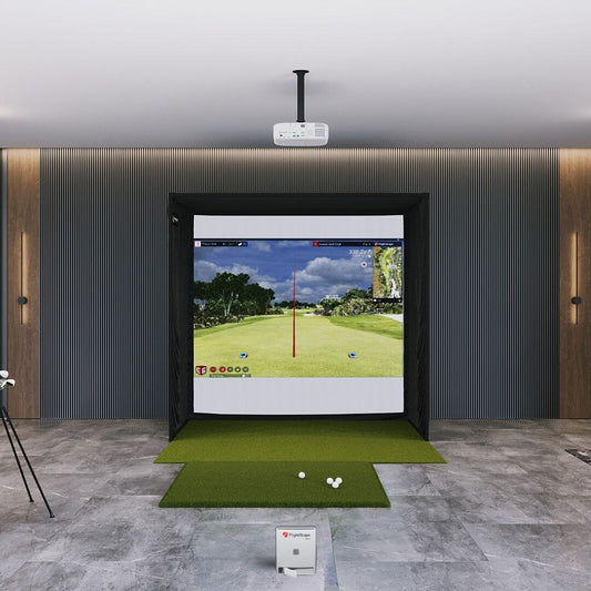 MEVO Gen2 SIG8 golf simulator package with 5x5 gofl mat 